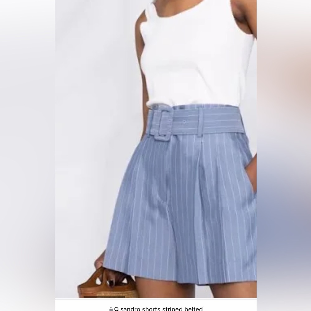 Sandro Blue Pinstripe High Waist Shorts